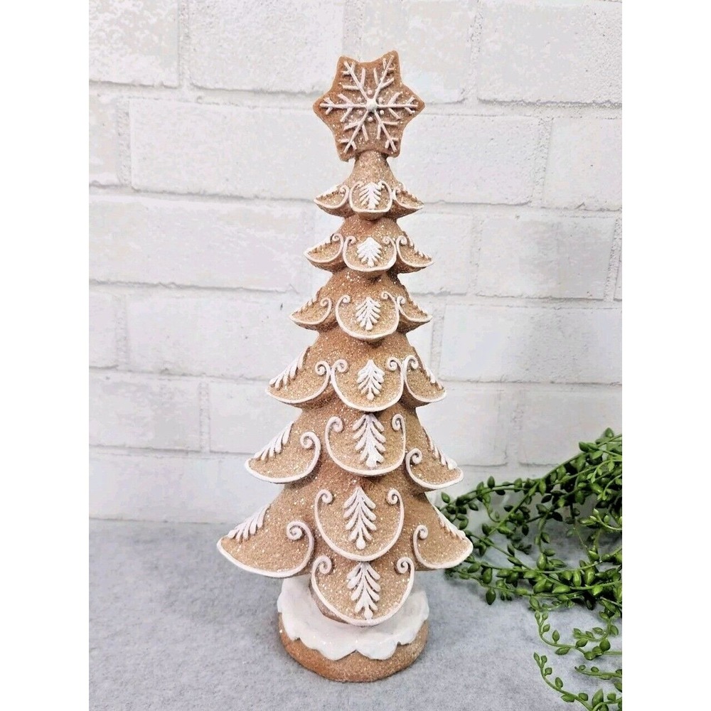 Gingerbread Snowflake Christmas Tree Glitter Frosted Neutral Resin 13" NEW